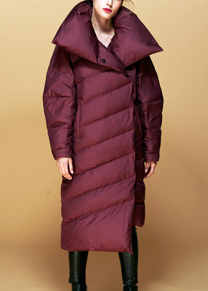 New Wine Red Button Pockets Duck Down Coat Winter