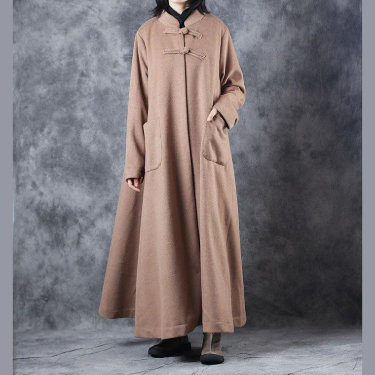 New Women Vintage Loose Beige Long Woolen Thick Coat