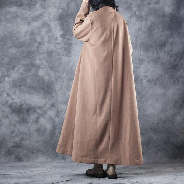 New Women Vintage Loose Beige Long Woolen Thick Coat
