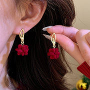 New Year Red Sterling Silver Alloy Flocking Floral Drop Earrings