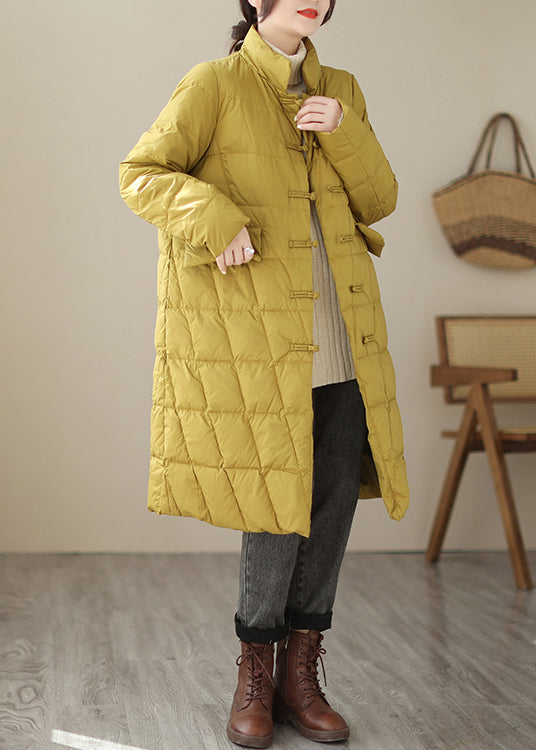 New Yellow Button Pockets Patchwork Cotton Filled Parka Fall
