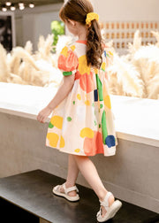 New Yellow O Neck Print Patchwork Cotton Baby Girls Dresses Summer