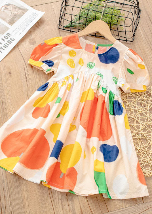 New Yellow O Neck Print Patchwork Cotton Baby Girls Dresses Summer