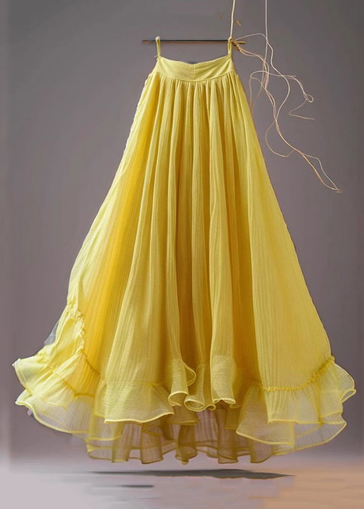New Yellow Solid High Waist Chiffon Skirts Summer