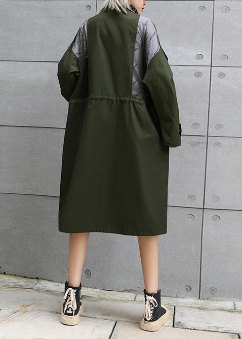 New army green overcoat trendy plus size long lapel drawstring coats - SooLinen