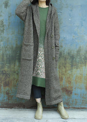 New army green woolen outwear plussize double breastmaxi coat hooded jackets - SooLinen