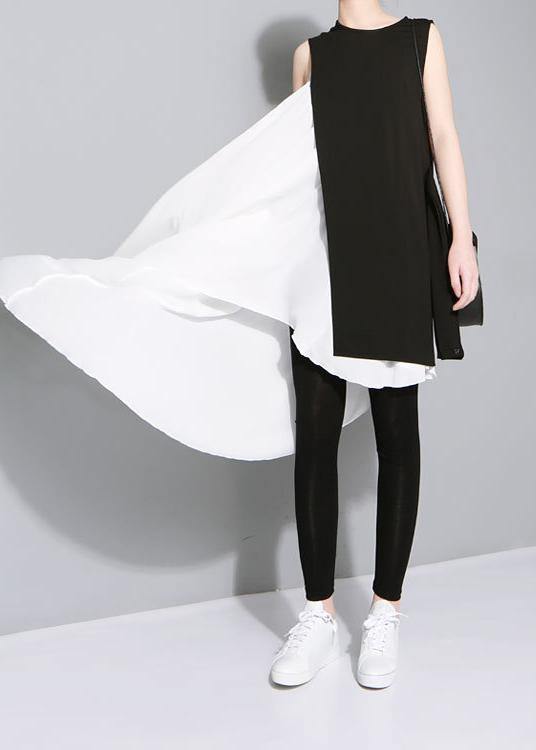 New asymmetrical design Personality Stitching Two Piece Dress - SooLinen