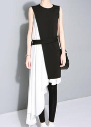 New asymmetrical design Personality Stitching Two Piece Dress - SooLinen