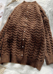 New autumn and winter retro mahogany Khaki sweater women's suit skirt two piece set - SooLinen