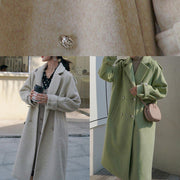 New beige woolen outwear plus size clothing maxi coat back open woolen outwear double breast - SooLinen