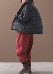 New black Parkas casual snow jackets winter short coats stand collar - SooLinen