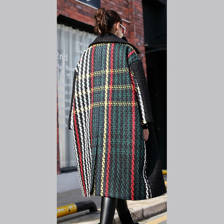 New black Winter coat oversized Notched back side open maxi coat women pockets patchwork long jackets