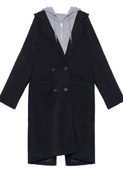 New black Woolen Coats Women plus size Notched false two pieces Winter coats - SooLinen