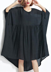 New Black Chiffon Dresses Plus Size Clothing Linen Maxi Dress Fine High Waist Batwing Sleeve Clothing