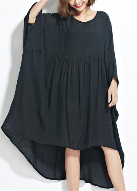 New Black Chiffon Dresses Plus Size Clothing Linen Maxi Dress Fine High Waist Batwing Sleeve Clothing