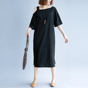 Neues schwarzes Baumwollkleid plus Größe Reisekleid Boutique Kurzarm Baggy Kleider O Hals Baumwollkleidung