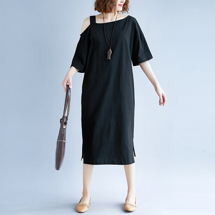 New black cotton dress plus size traveling dress boutique short sleeve baggy dresses o neck cotton clothing