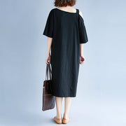 Neues schwarzes Baumwollkleid plus Größe Reisekleid Boutique Kurzarm Baggy Kleider O Hals Baumwollkleidung