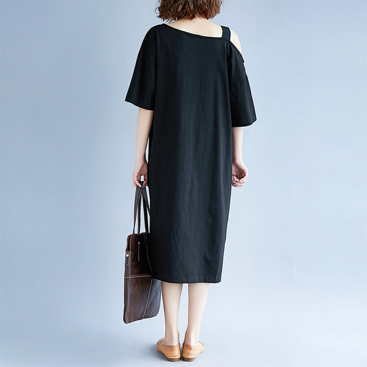 New black cotton dress plus size traveling dress boutique short sleeve baggy dresses o neck cotton clothing