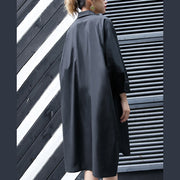 New black cotton knee dress plus size clothing cotton maxi dress women lapel collar asymmetric cotton dresses