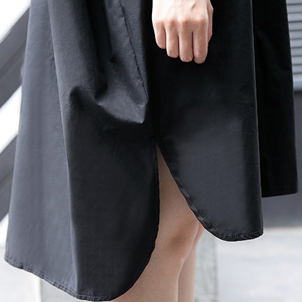 New black cotton knee dress plus size clothing cotton maxi dress women lapel collar asymmetric cotton dresses