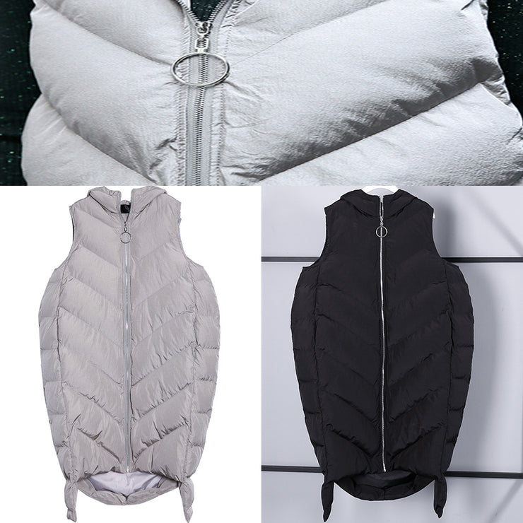 New black down tops trendy plus size hooded zippered down jacket Casual Sleeveless trench tops