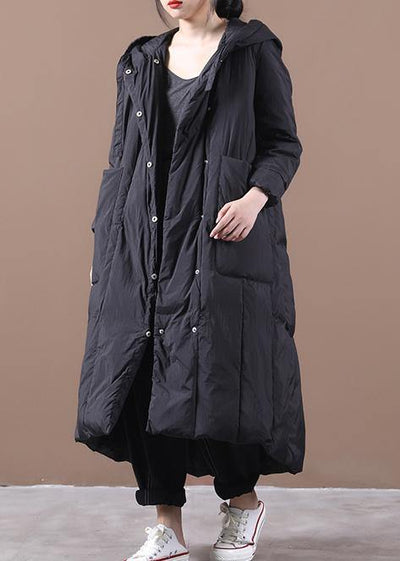 New black duck down coat oversize winter jacket hooded Large pockets Elegant coats - SooLinen