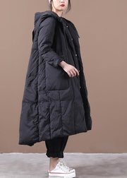 New black duck down coat oversize winter jacket hooded Large pockets Elegant coats - SooLinen