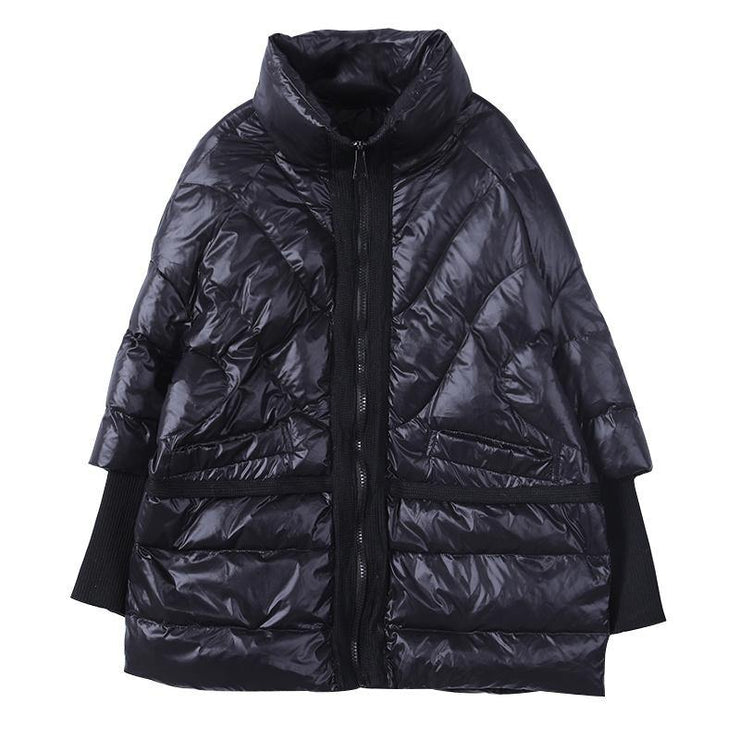 New black duck down coat plus size clothing down jacket stand collar patchwork women overcoat - SooLinen