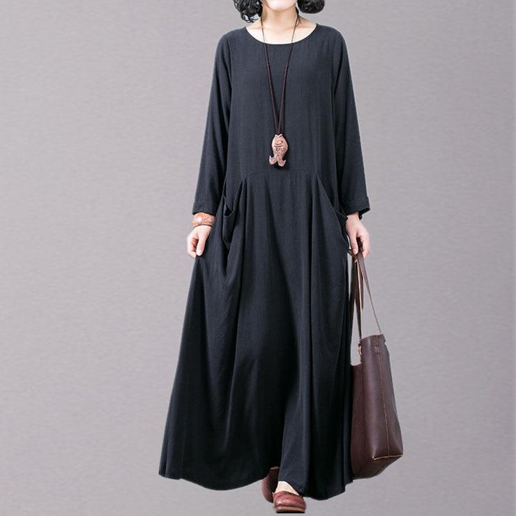 New black fall dress plus size O neck pockets traveling clothing boutique long sleeve autumn dress