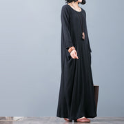 Neues schwarzes Herbstkleid plus Größe O Halstaschen reisende Kleidung Boutique Langarm Herbstkleid