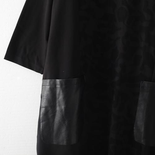 Neues schwarzes Kleid aus Naturleinen übergroße Patchwork-Kaftane Neue Maxikleider mit Taschen