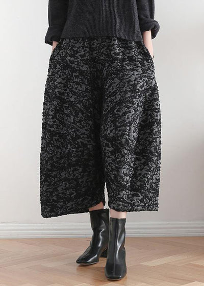 New black retro drape wide leg pants women's large size loose jacquard nine pants - SooLinen