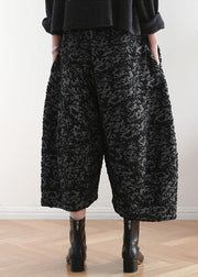 New black retro drape wide leg pants women's large size loose jacquard nine pants - SooLinen