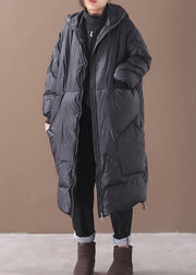 New black warm winter coat plus size down jacket hooded pockets women coats - SooLinen