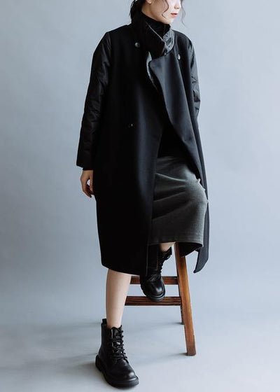New black wool coat plus size medium length jackets double breast pockets winter women coats - SooLinen