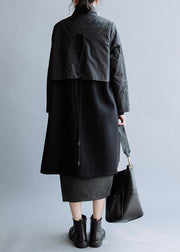 New black wool coat plus size medium length jackets double breast pockets winter women coats - SooLinen