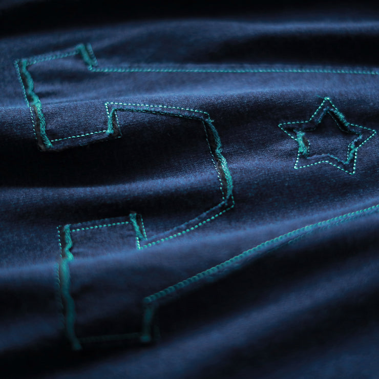 Neues blaues Kniekleid aus Baumwolle Locker sitzende Reisekleidung mit asymmetrischem Saum 2018Baumwollkleider mit Kapuze