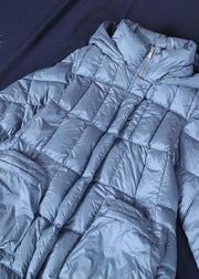 New blue down coat winter casual down jacket hooded zippered Casual outwear - SooLinen