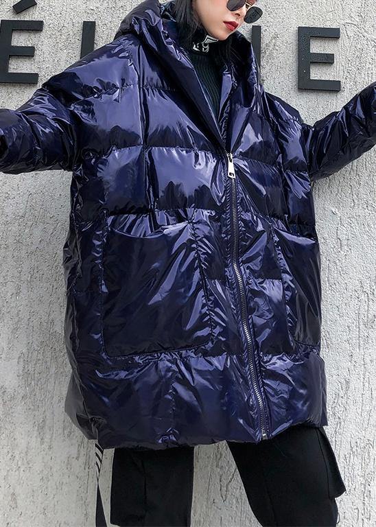 New blue womens parkas casual Coats winter hooded zippered outwear - SooLinen