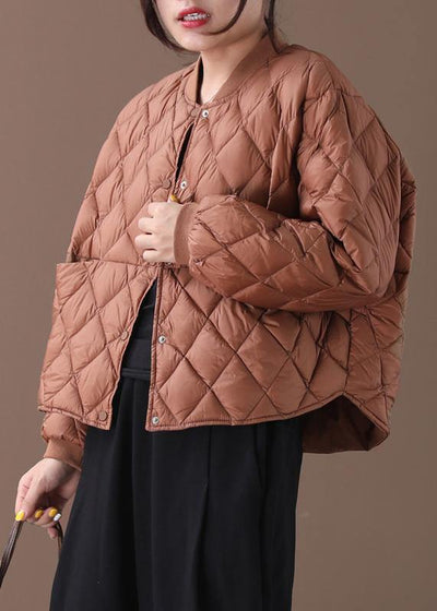 New brown warm winter coat plus size winter stand collar Geometric overcoat - SooLinen