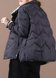 New casual down jacket coats black stand collar pockets warm winter coat - SooLinen