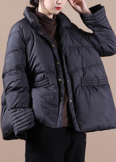New casual snow jackets winter outwear black stand collar Chinese Button down coat - SooLinen