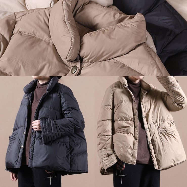 New casual snow jackets winter outwear black stand collar Chinese Button down coat - SooLinen