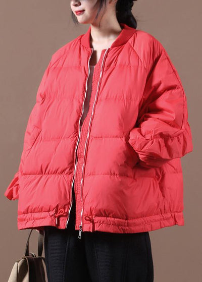 New casual womens parka Jackets red stand collar Ruffles warm winter coat - SooLinen