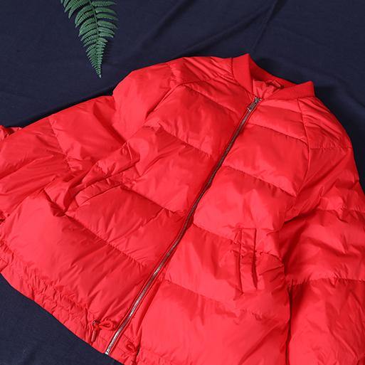 New casual womens parka Jackets red stand collar Ruffles warm winter coat - SooLinen