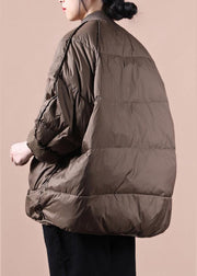 New chocolate down jacket woman oversize snow pockets zippered  coats - SooLinen