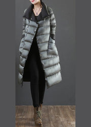 New clothing winter jacket coats silver gray stand collar pockets down jacket woman - SooLinen