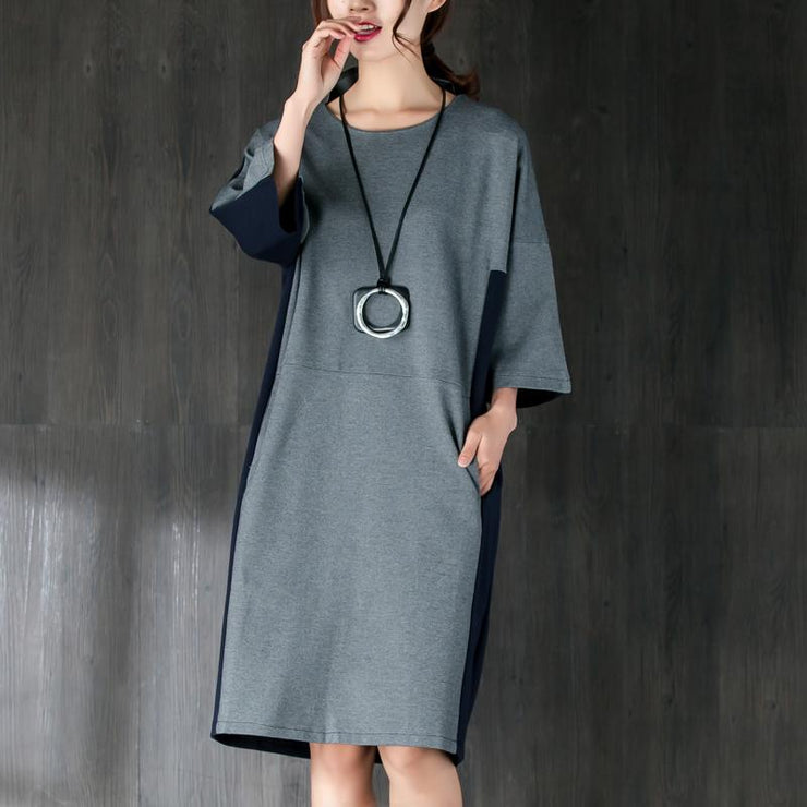 New cotton knee dress plus size clothing Cotton Short Sleeves Women Splicing Dress