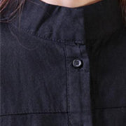New cotton linen blouse Loose fitting Loose Irregular Stand Collar Long Sleeve Black Shirt